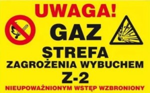 Anro Znak uzupełniający - gaz „Uwaga! Gaz strefa zagrożenia wybuchem z-2 nieupoważnionym wstęp wzbroniony”. Z-34G-P-250x350