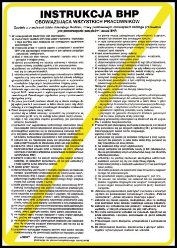 Anro Instrukcja BHP obowiązująca wszystkich pracowników. 250 x 350 mm (Płyta sztywna)