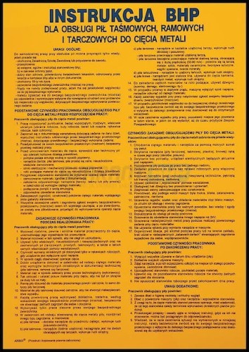 Anro Instrukcja BHP przy obsłudze pił taśmowych, ramowych i tarczowych do cięcia metali 330 x 460