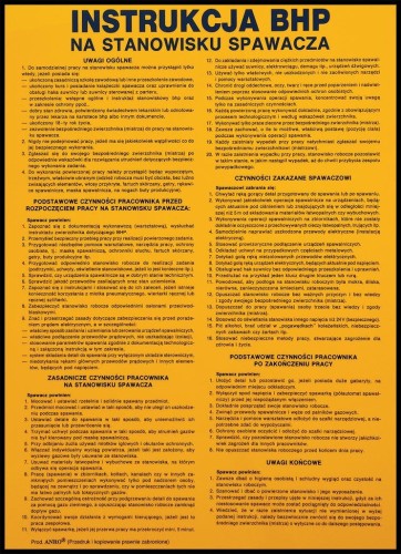 Anro Instrukcje BHP „Instrukcja BHP na stanowisku spawacza”Z-IBM07-P-250 x 350