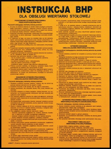 Anro „BHP przy obsłudze wiertarki stołowej” 310 x 420 mm (Płyta sztywna)