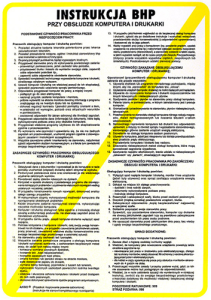 Anro „BHP na stanowisku komputera i drukarki”. 250 x 350 mm (Płyta sztywna)