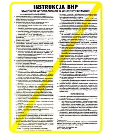 Anro „BHP stanowisk wyposażonych w monitory ekranowe”. 250 x 350 mm (Płyta sztywna)