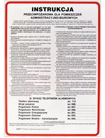 Anro „PPOŻ.dla budynków i pomieszczeń adm.biurowych”. 250 x 350 mm (Płyta sztywna)
