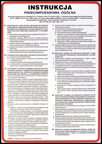 Anro Instrukcja PPOŻ.„Instrukcja przeciwpożarowa.ogólna”. 250 x 350 mm (Płyta sztywna)