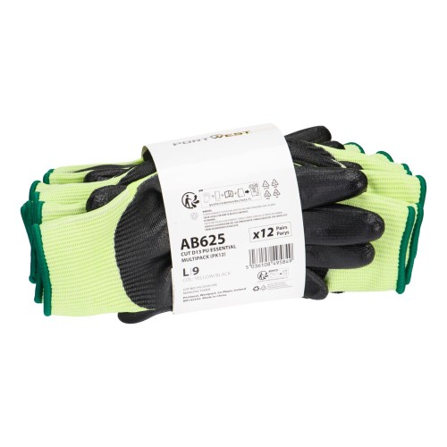 Rękawice antyprzecięciowe D13 PU Essential Multipack (PK12) AB625Y8R żółty/czarny
