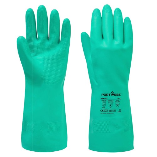 Portwest AB810GNR (RNIT-VEX) Rękawice nitrylowe Nitrosafe chroniące przed chemikaliami zielony