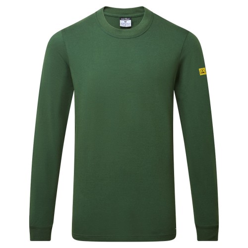 T-shirt antystatyczny ESD z długim rękawem AS22FGR leśna zieleń