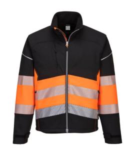 PW375-Kurtka ostrzegawcza softshell PW3 czarno-pomarańcz