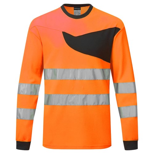 Portwest PW221OBR T-Shirt ostrzegawczy z długimi rękawami PW2 pomarańczowy/czarny