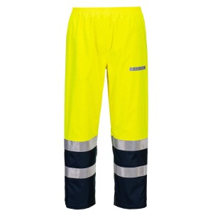 Portwest FR410YNR Trudnopalne i antystatyczne spodnie ostrzegawcze Bizflame Rain + Light Arc żółty/granatowy