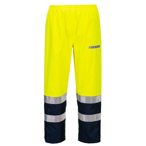 Portwest FR410YNR Trudnopalne i antystatyczne spodnie ostrzegawcze Bizflame Rain + Light Arc żółty/granatowy