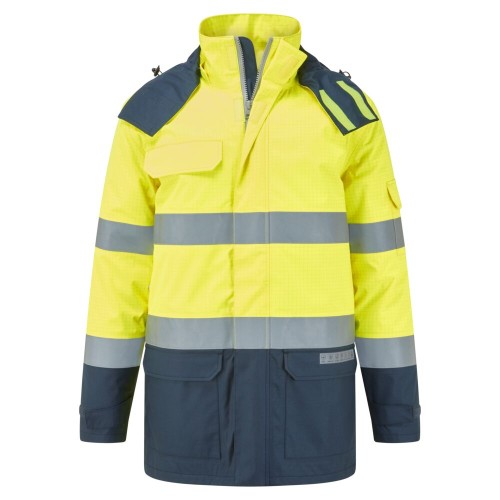 Kurtka trudnopalna ostrzegawcze zimowa Bizflame Rain Multi-Norm FR617YNR żółty/granatowy
