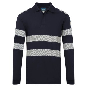 Koszulka trudnopalna Polo z długim rękawem PW3 Modaflame Knit FR733NVR granatowy