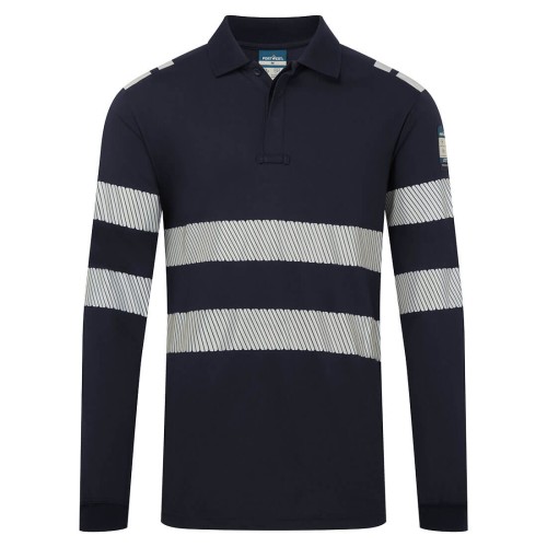 Koszulka trudnopalna Polo z długim rękawem PW3 Modaflame Knit FR733NVR granatowy