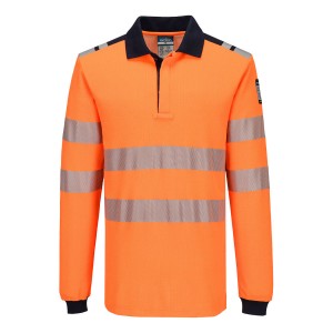 Koszulka polo z długim rękawem PW3 Modaflame Knit HVO FR FR734ONR pomarańczowy/granatowy