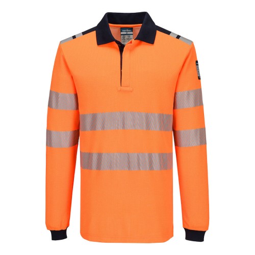 Koszulka polo z długim rękawem PW3 Modaflame Knit HVO FR FR734ONR pomarańczowy/granatowy