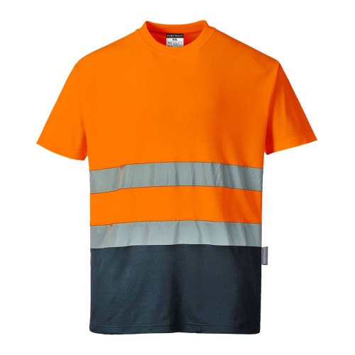 Portwest S173 T-shirt dwukolorowy ostrzegawczy Cotton Comfort granatowo-pomarańczowy