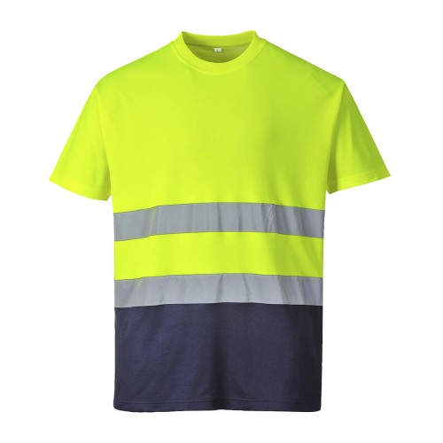Portwest S173 T-shirt dwukolorowy ostrzegawczy Cotton Comfort granatowo-seledynow