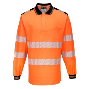 Portwest T184 Polówka ostrzegawcza PW3 z długim rękawem czarno-pomarańczowy