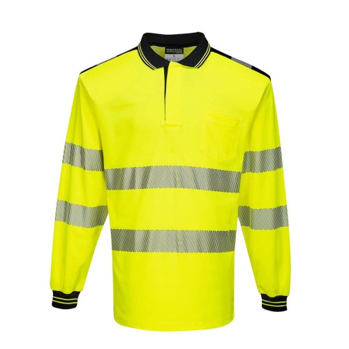 Portwest T184 Polówka ostrzegawcza PW3 z długim rękawem czarno-żółty