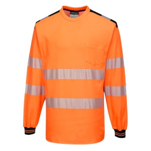 Portwest T185 T-shirt ostrzegawczy PW3 z długim rękawem czarno-pomarańczowy