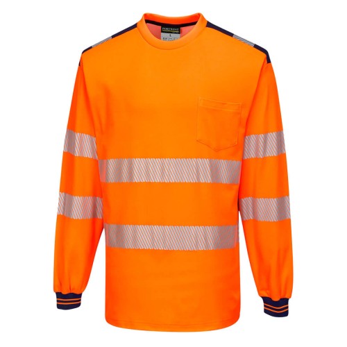 Portwest T185 T-shirt ostrzegawczy PW3 z długim rękawem granatowo-pomarańczowy