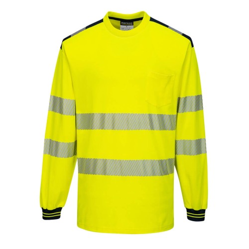 Portwest T185 T-shirt ostrzegawczy PW3 z długim rękawem czarno-żółty