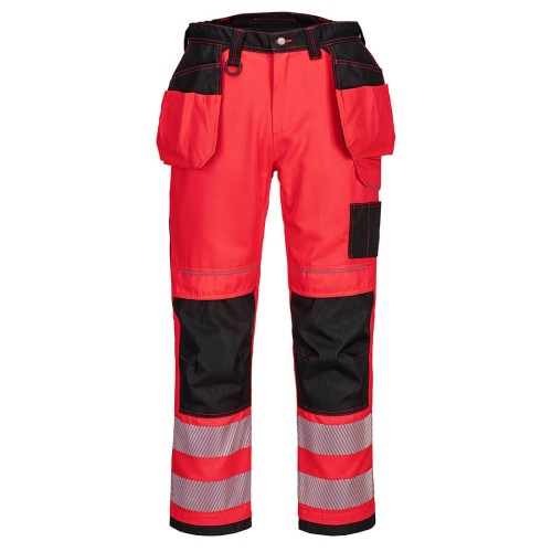 Portwest T501 Spodnie ostrzegawcze kieszenie kaburowe czerwony