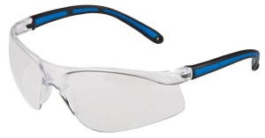 Okulary M8000 Lekkie okulary ochronne, szerokie szkło z jednego kawałku, integrowany bezbarwny nosek, zauszniki z miękkimi niebieskimi częściami, niezaparowujące, niezarysowujące, bezbarwne szkła