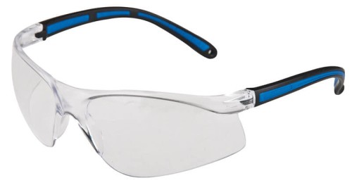 Okulary M8000 Lekkie okulary ochronne, szerokie szkło z jednego kawałku, integrowany bezbarwny nosek, zauszniki z miękkimi niebieskimi częściami, niezaparowujące, niezarysowujące, bezbarwne szkła