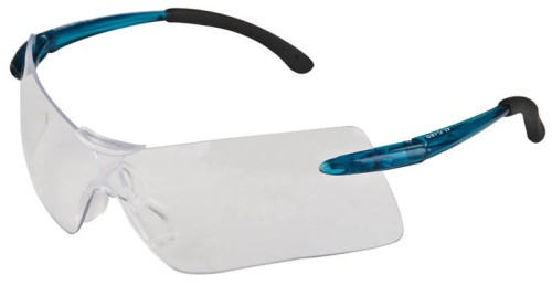 Okulary M9000 Lekkie okulary ochronne, przezroczyste niebieskie zauszniki z miękkimi czarnymi końcówkami, bezbarwny miękki nosek, niezaparowujące, niezarysowujące, bezbarwne szkła