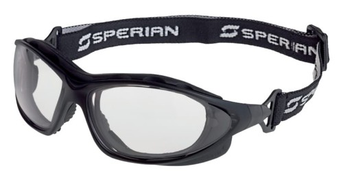 Okulary SP1000 Ramki czarne, uszczelka szkieł, wymienne zauszniki i gumka stabilizująca, bezbarwne szkło