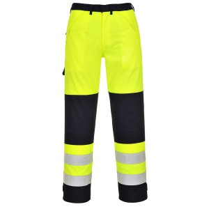 Portwest FR62 Spodnie ostrzegawcze trudnopalne Multi-Norm granatowo-seledynowy
