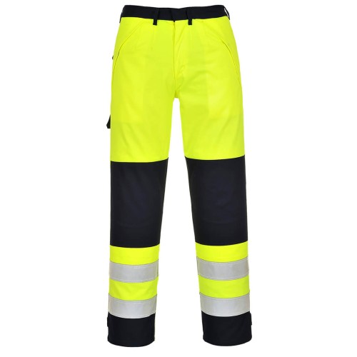 Portwest FR62 Spodnie ostrzegawcze trudnopalne Multi-Norm granatowo-seledynowy