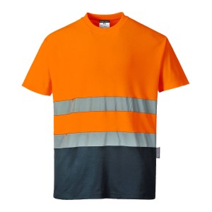 Portwest S173 T-shirt dwukolorowy ostrzegawczy Cotton Comfort granatowo-pomarańczowy