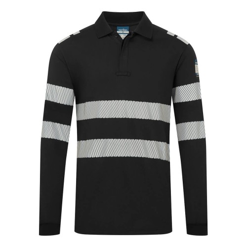 Koszulka trudnopalna Polo z długim rękawem PW3 Modaflame Knit FR733BKR czarny