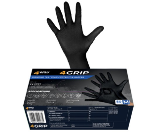 4WRK Rękawice jednorazowe nitrylowe teksturowane 4GRIP czarne 50 szt.
