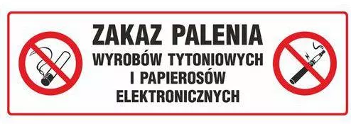 Zakaz palenia wyrobów tytoniowych i papierosów elektronicznych -10cmx30cm. Naklejka