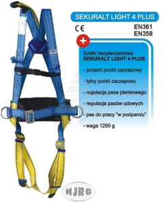 Szelki zabezpieczające SEKURALT LIGHT 4 zaczep tył + przód uszy z taśmy + pas biodrowy z uszami metalowymi