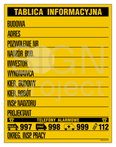 Tablica Budowlana Informacyjna -90cm x 70cm, (duża)