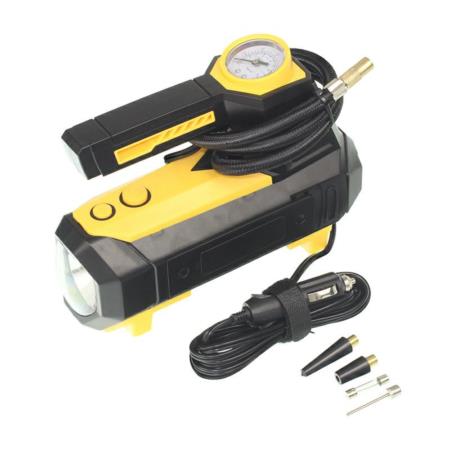 Kompresor do pompowania POW.12V 35L/min LATARKA, MANOMETREM DO 10bar/atm, JEDNOTŁOKOWY CYLINDER 22mm
