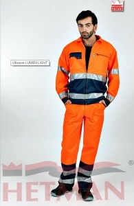 Ubranie polskie ostrzegawcze z pasami LUMEN (Hetman) pomarańczowe ogrodniczki+bluza, 260g, baw. 49%, pol.51%