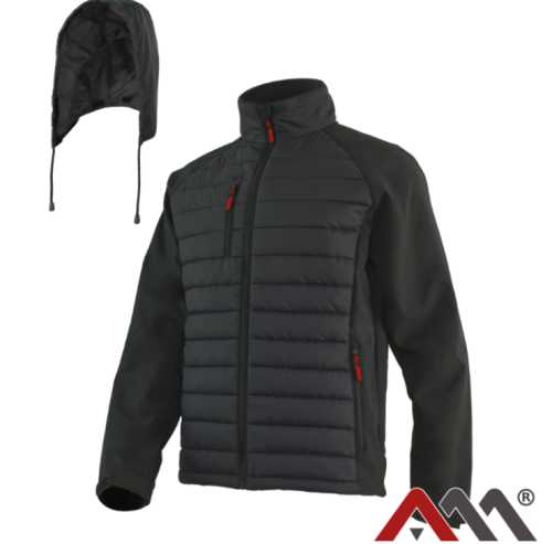 Kurtka HYBRID soft pikowana + softshell czarna