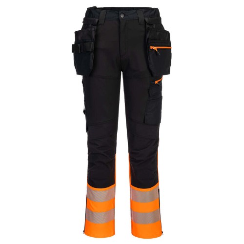 Portwest DX457OBR Spodnie ostrzegawcze klasy 1 DX4 z odpinanymi kieszeniami kaburowymi orange/black