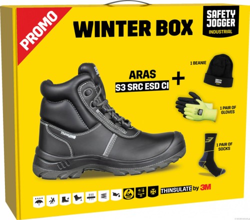 WINTERBOX Trzewiki ochronne ocieplane Aras S3 Safety Jogger + CZAPKA+ RĘKAWICE + SKARPETY