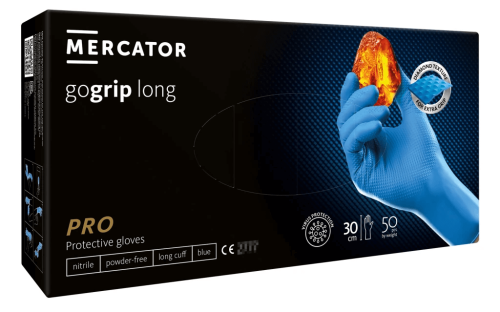 Rękawice nitrylowe bezpudrowe MERCATOR gogrip LONG (50szt.) - niebieski