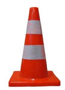Pachołek drogowy z PCV 30 cm. Dwie taśmy odblaskowe