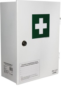Metalowa apteczka ścienna biała LUX AS30 30*22*12 DIN 13157