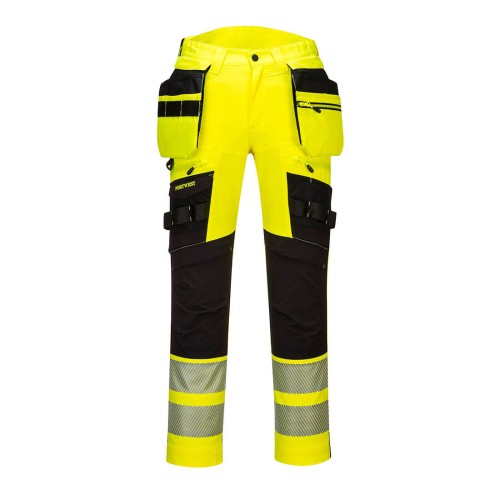 Portwest DX442 Spodnie do pasa ostrzegawcze DX4 z odpinanymi kieszeniami kaburowymi żółty